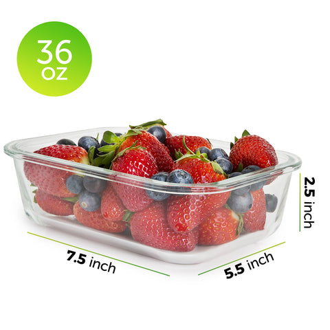 Prep Naturals stackable glass containers save space in a compact kitchen.