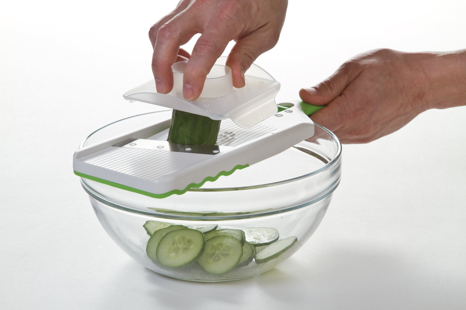 PrepSolutions Adjust-A-Slice Mandoline Green dishwasher-safe design simplifies cleanup after cooking.