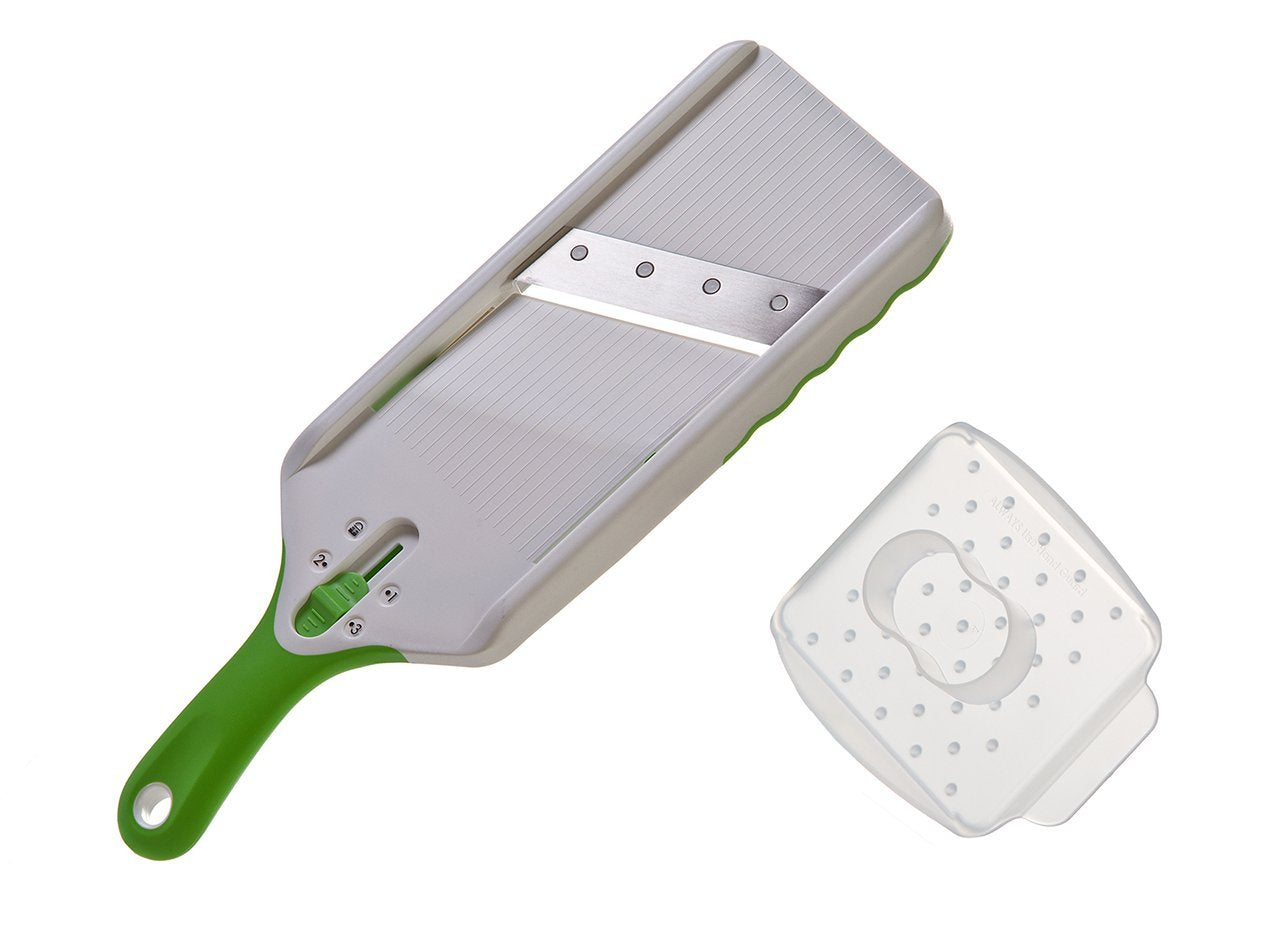 PrepSolutions Adjust-A-Slice Mandoline Green non-slip base keeps stable, even during busy prep sessions.