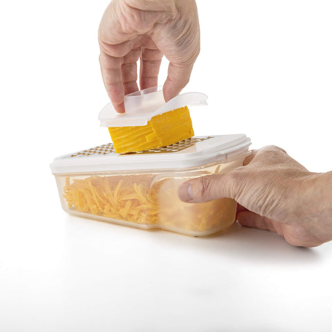 PrepWorks Grate, Slice & Store Set includes cover for secure storage.