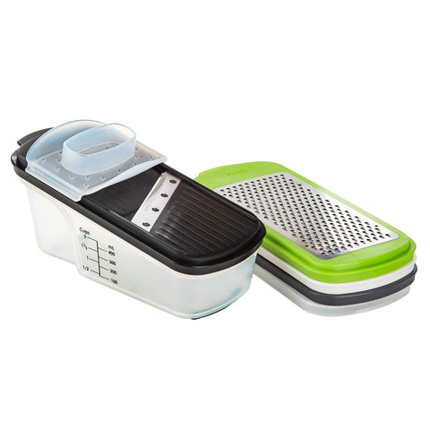 PrepWorks Grate, Slice & Store Set fine grater for delicate cheeses and herbs.