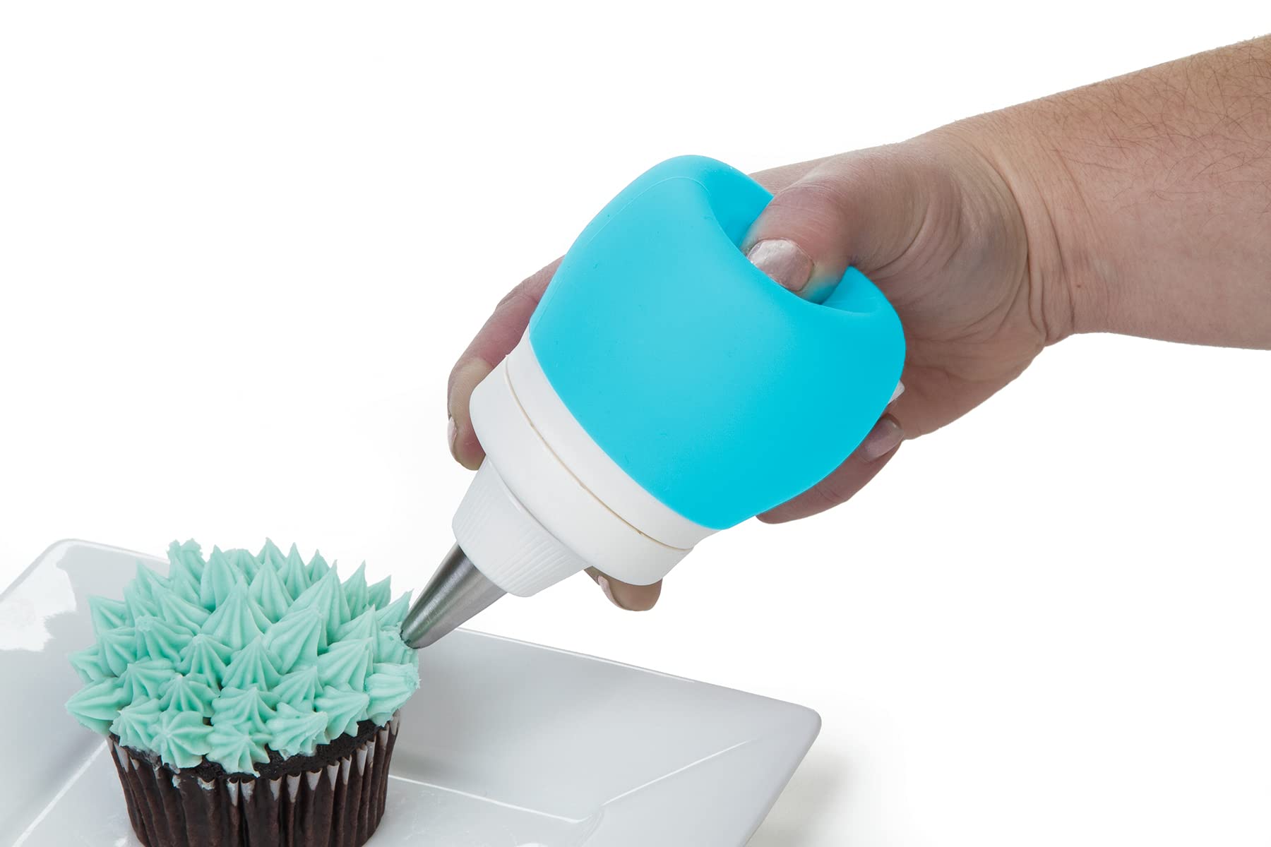 Prepworks microwave-safe frosting bulbs heat toppings up to 600 F for warm ganache.