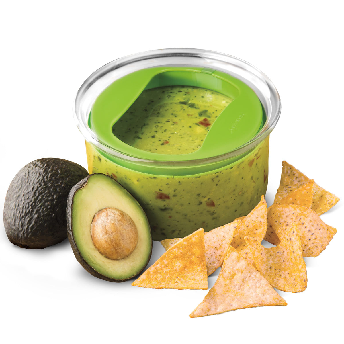 PREPWORKS ProKeeper guacamole container with green lid keeps dips fresh.