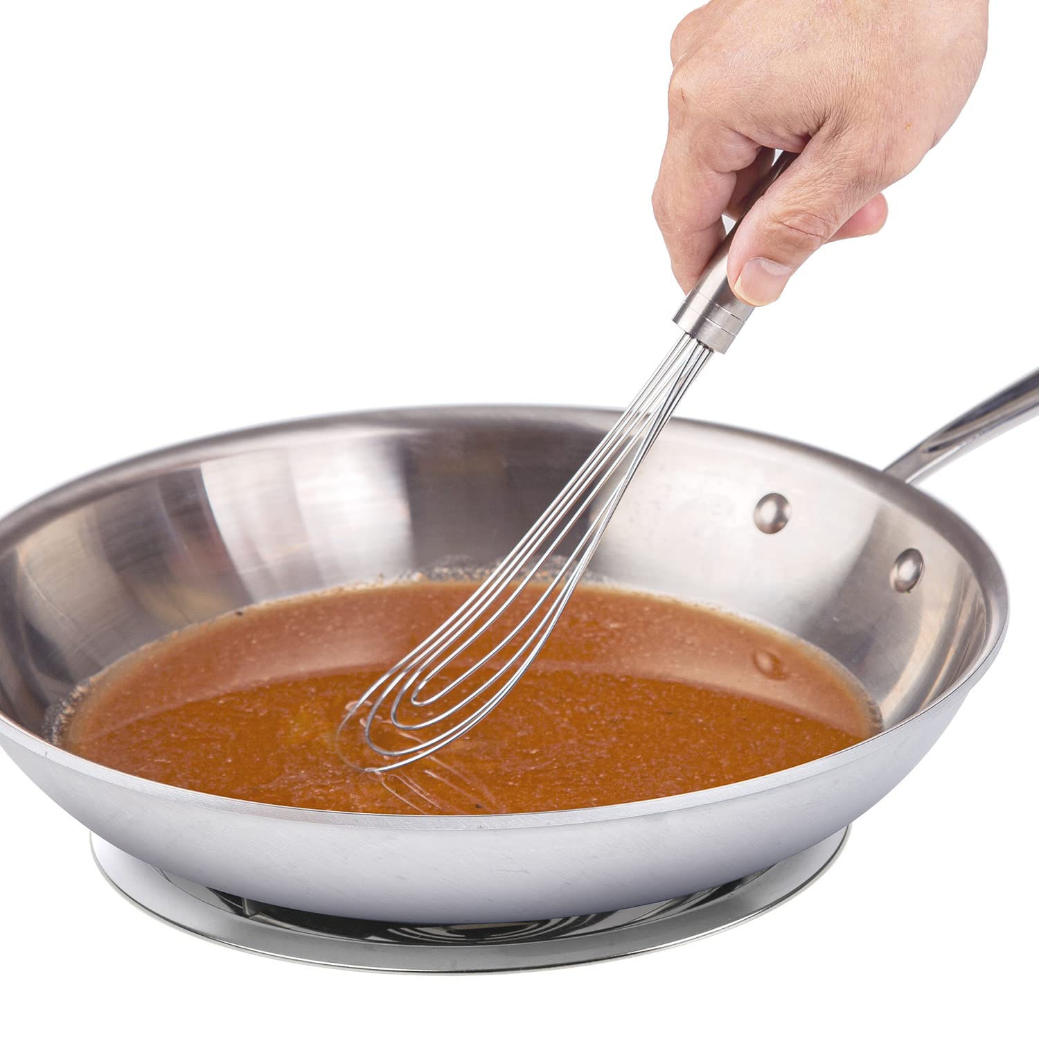 PrepWorks stainless steel whisk for fast, even mixing of batters.