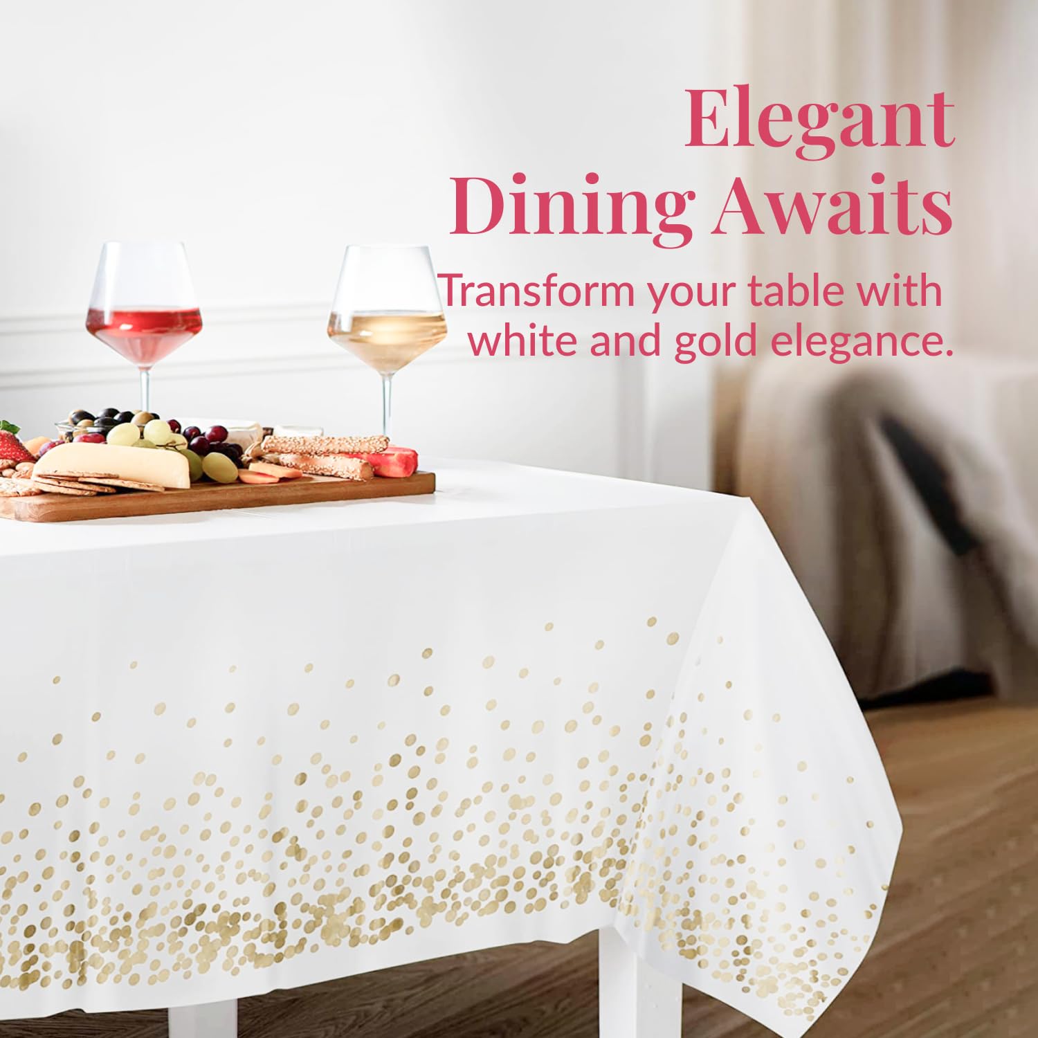 Prestee heavy-duty plastic tablecloth protects outdoor tables during celebrations.