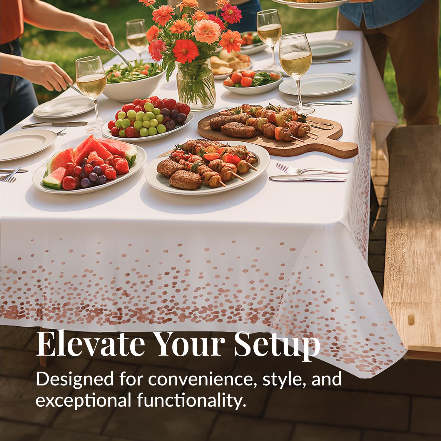 Prestee recyclable tablecloth demonstrating eco-friendly disposable option