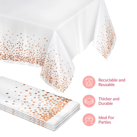 Close-up of Prestee rose gold tablecloth showing glossy shimmer finish
