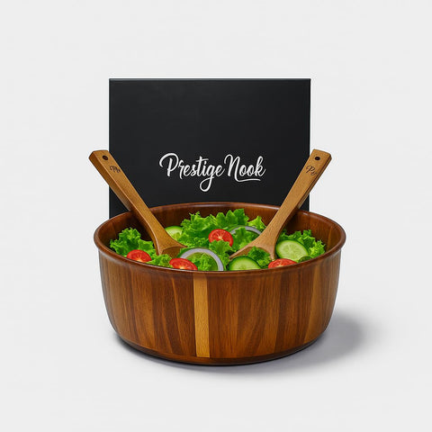 Prestige Nook extras large acacia bowl close-up grain for natural dining appeal.