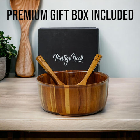 Prestige Nook premium gift box showcases ready to gift acacia wood bowl set.