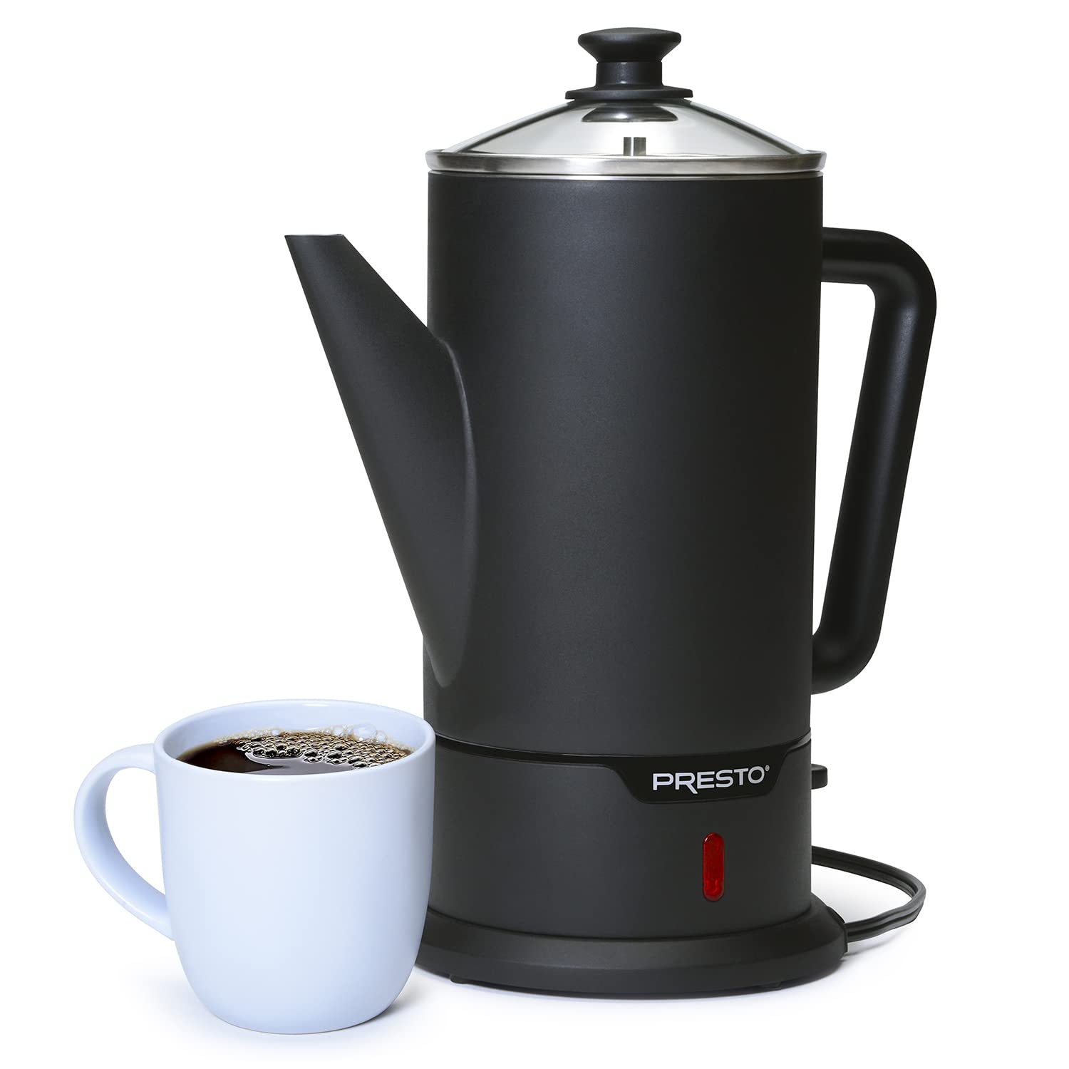 Sturdy stay-cool handle for safe, comfortable pouring on the Presto 02815.