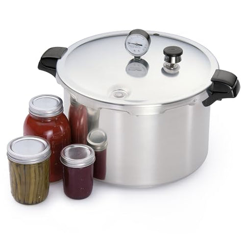 Presto 16-quart pressure canner dial gauge for precise processing.