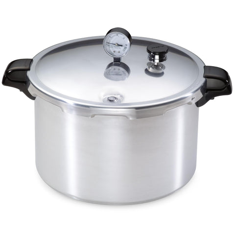 Presto 16-quart pressure canner lid with secure lock for safe canning.