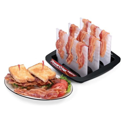 Presto bacon cooker base catches fat, promoting leaner bacon.