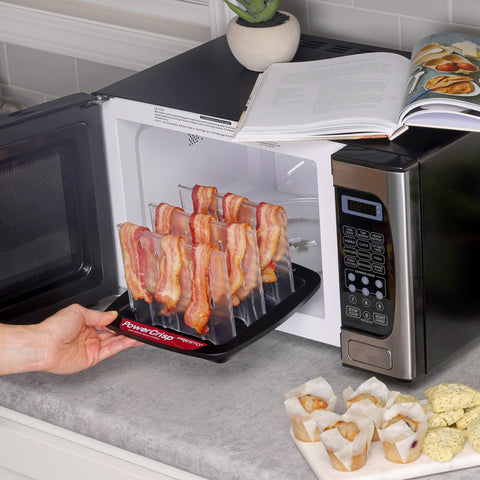 Presto microwave bacon cooker in use during a quick breakfast.