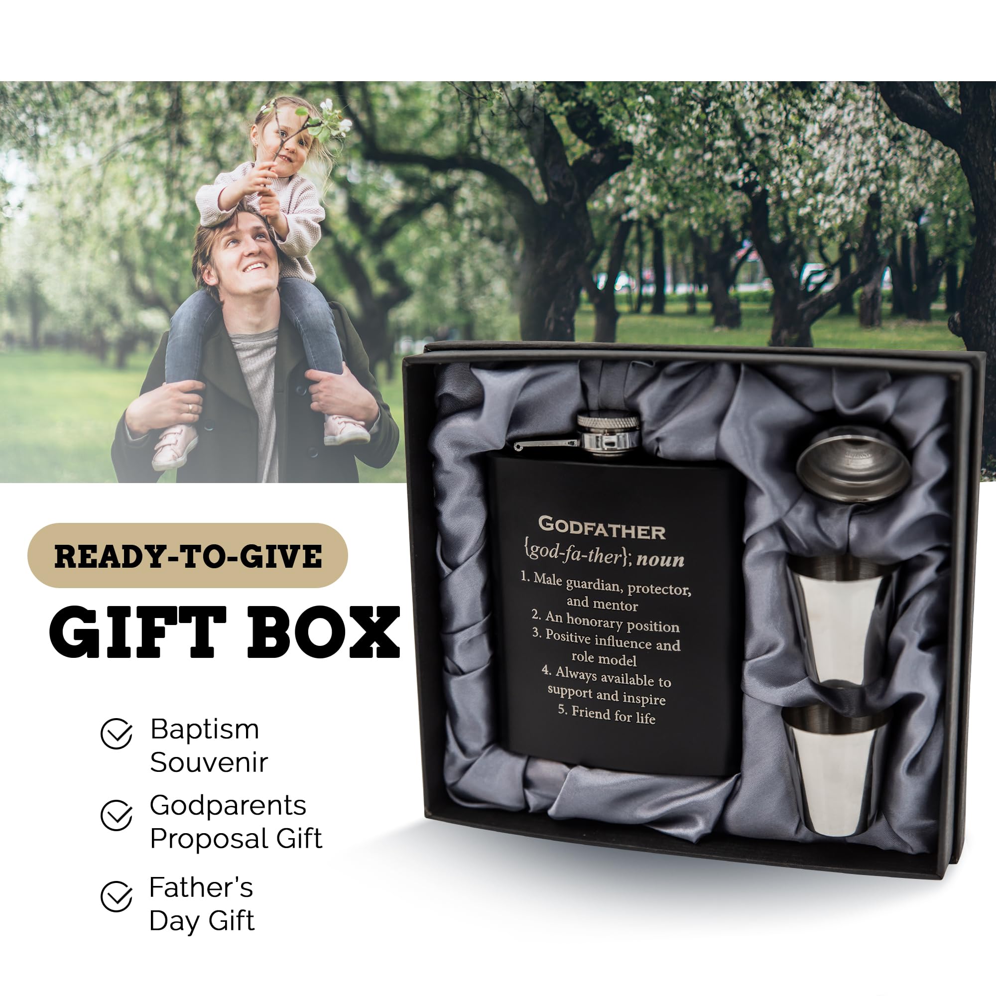 Pretty Inappropriate black-coated flask with elegant engraving for classy gifts.