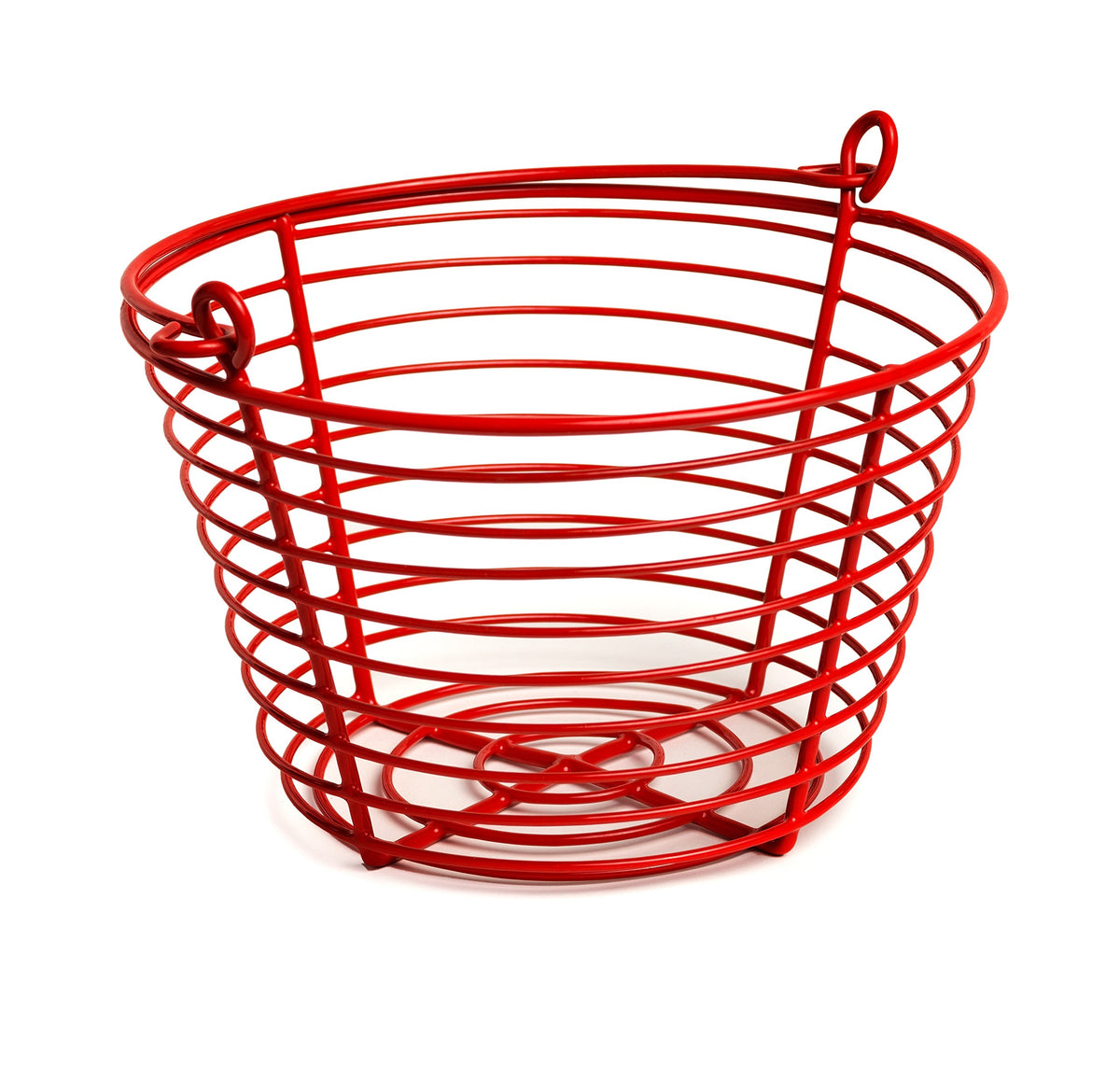 PH Prevue Hendryx egg basket with 8-inch red vinyl-coated wire for safe transport.