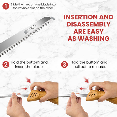 6.69-inch blades deliver clean, tear-free cuts on roasts and turkey.