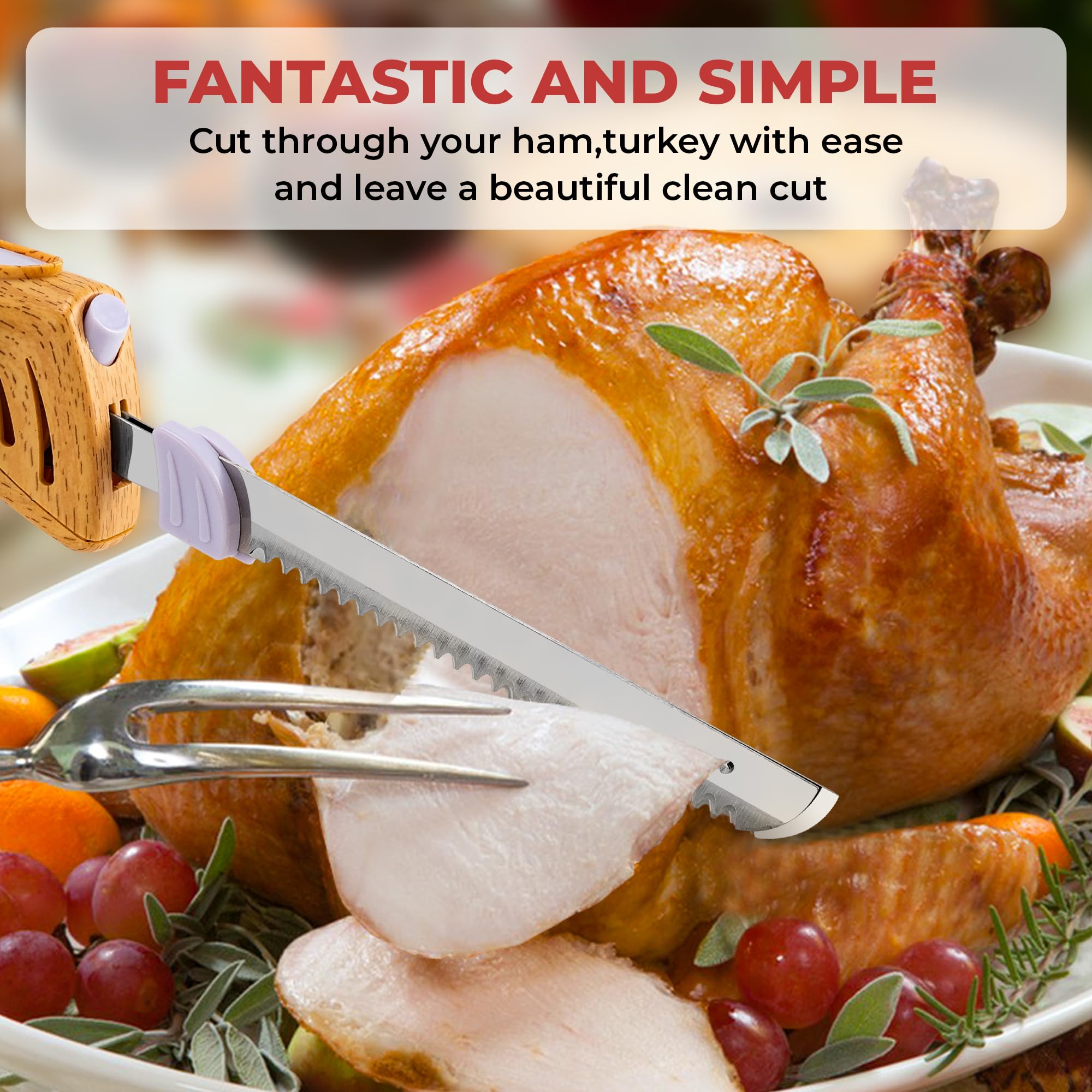 Prikoi Electric Knife ergonomic handle provides a comfortable, non-slip grip.