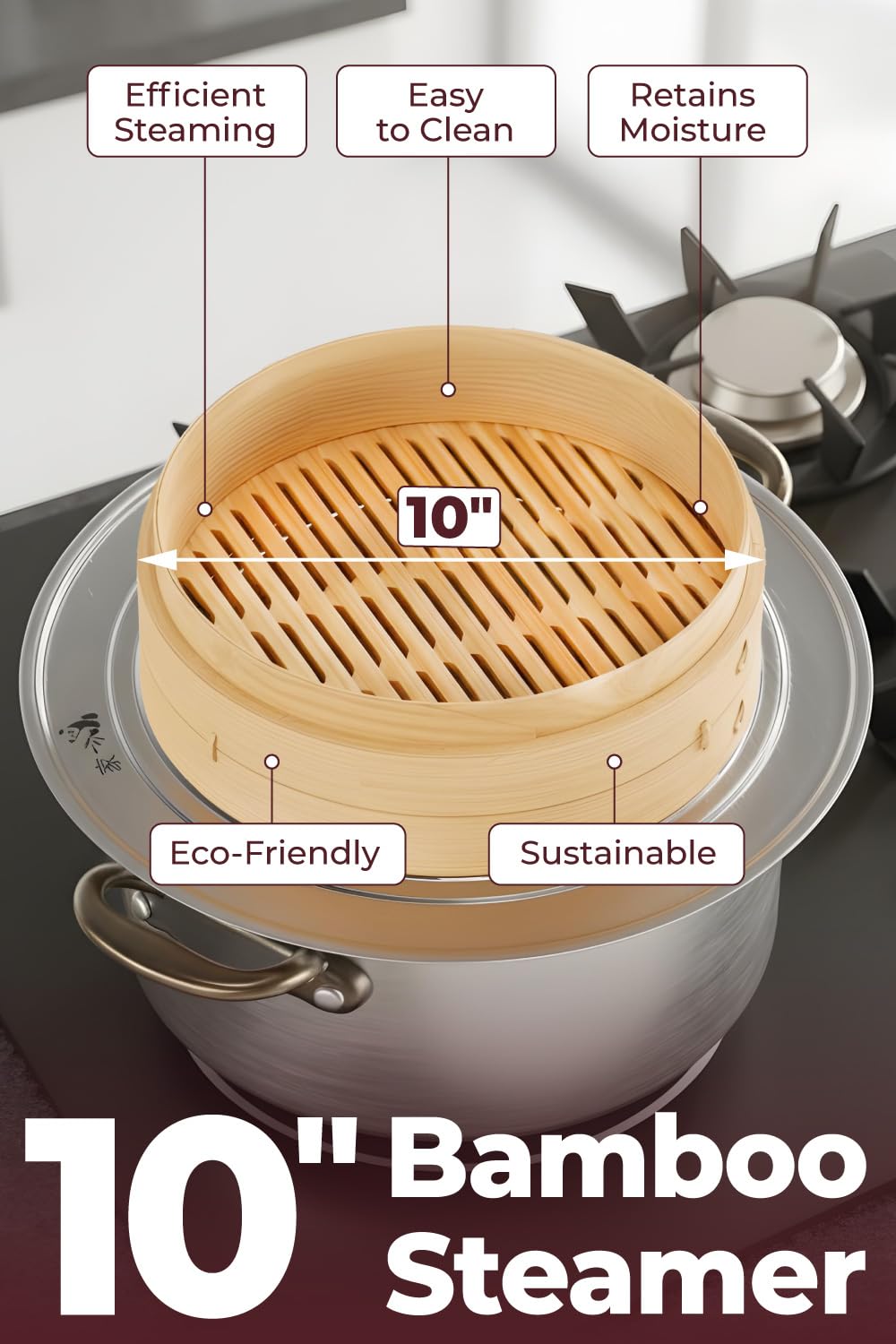 Prime Home Direct bamboo steamer 2-tier stack enabling simultaneous cooking