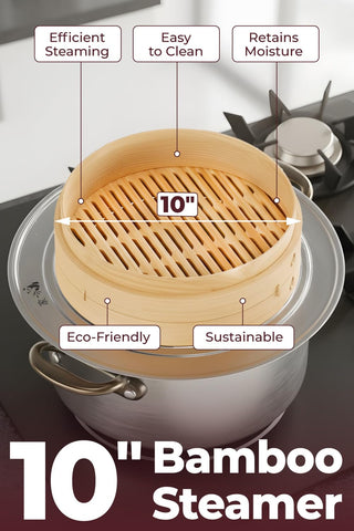 Prime Home Direct bamboo steamer 2-tier stack enabling simultaneous cooking