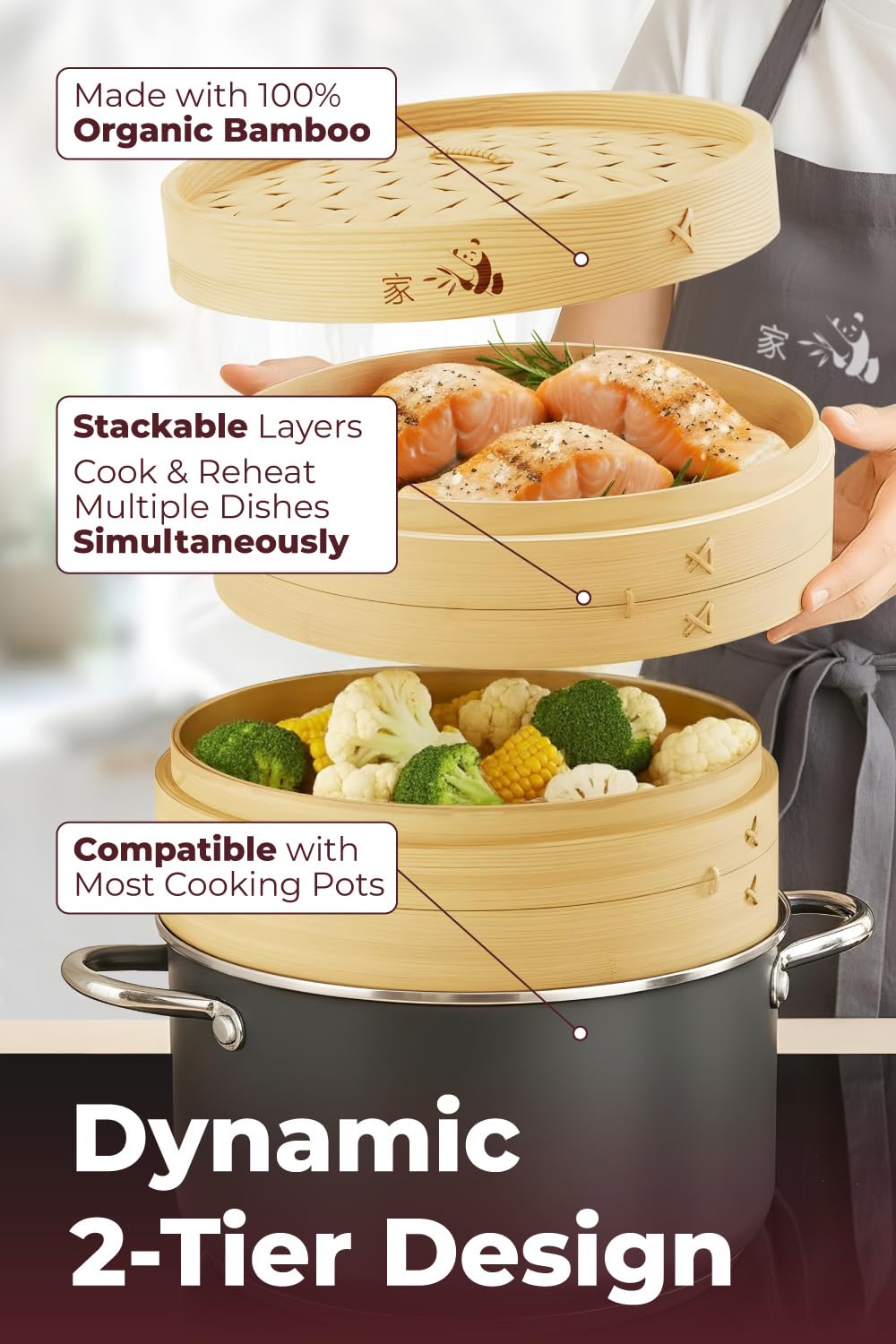 Prime Home Direct bamboo steamer chopsticks included for prep