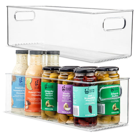 PrimeBox clear bin with handles, two-pack, for quick access and organized storage.