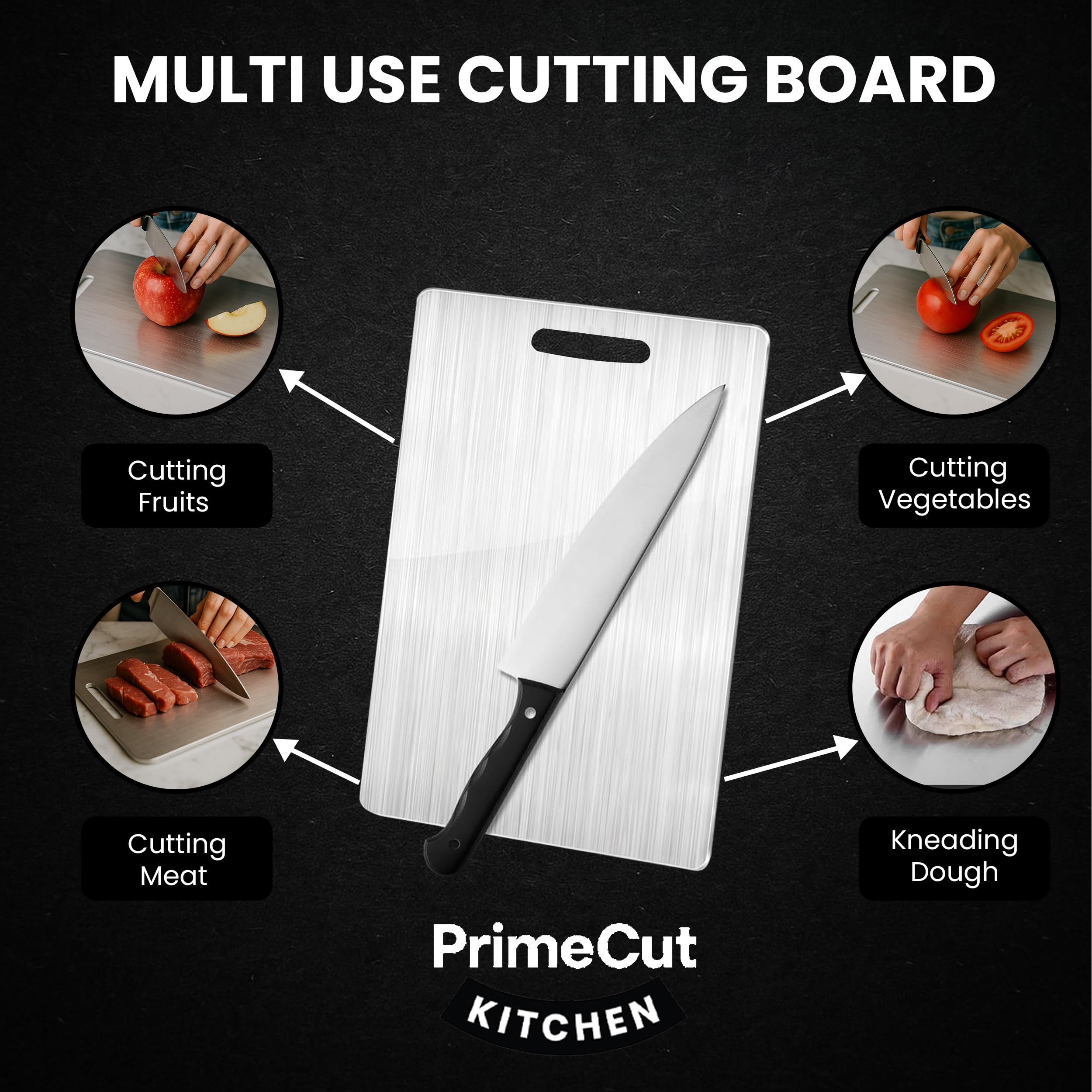 PrimeCutKitchen titanium cutting board large back for meat handling and juices