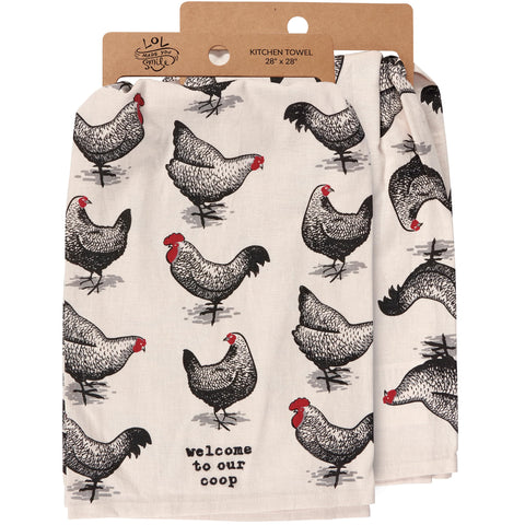 Primitives by Kathy Welcome To Our Coop towel with chicken design for cozy kitchen decor and easy cleanup