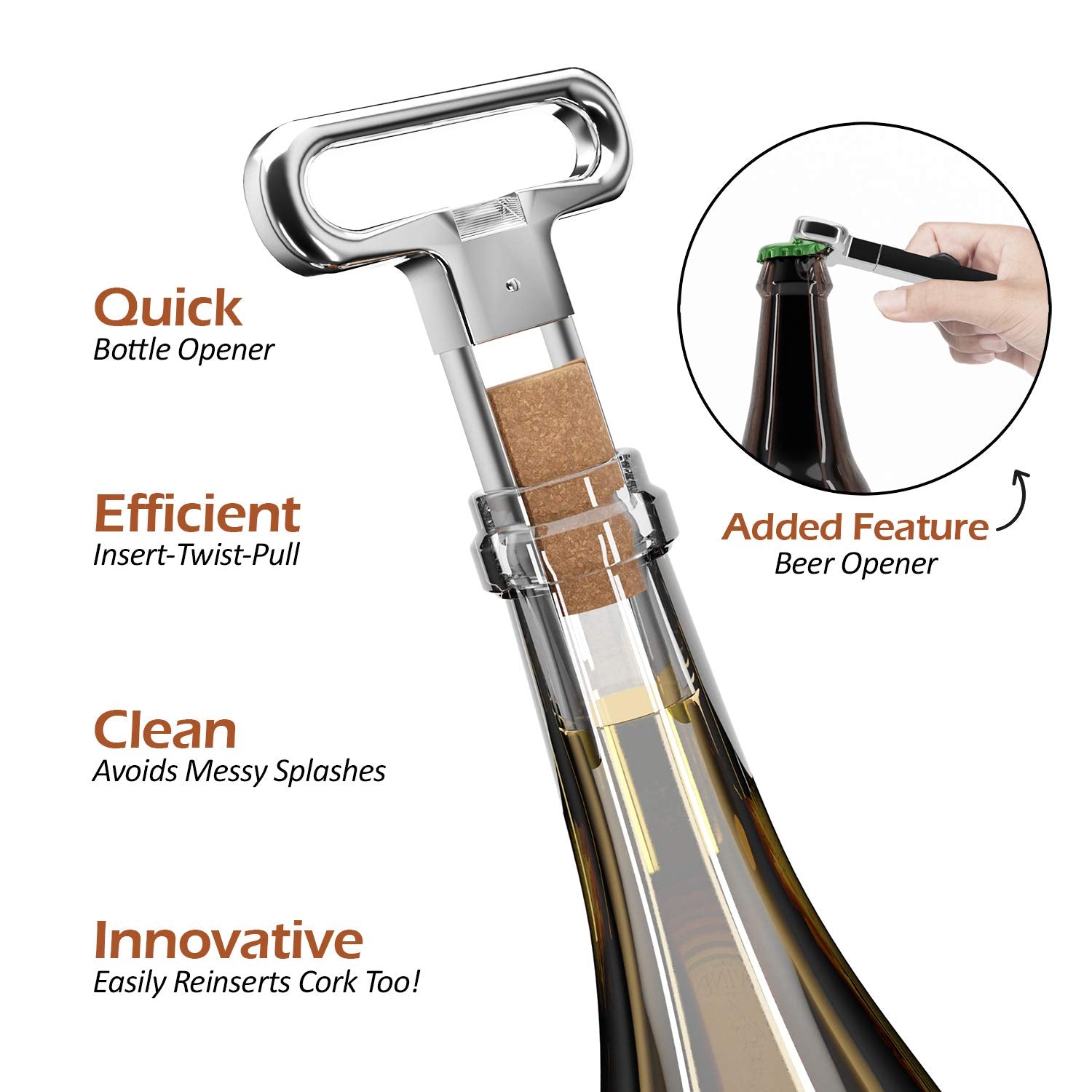 PRIMOXE two-prong opener in action removing a cork with minimal damage