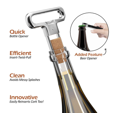 PRIMOXE two-prong opener in action removing a cork with minimal damage