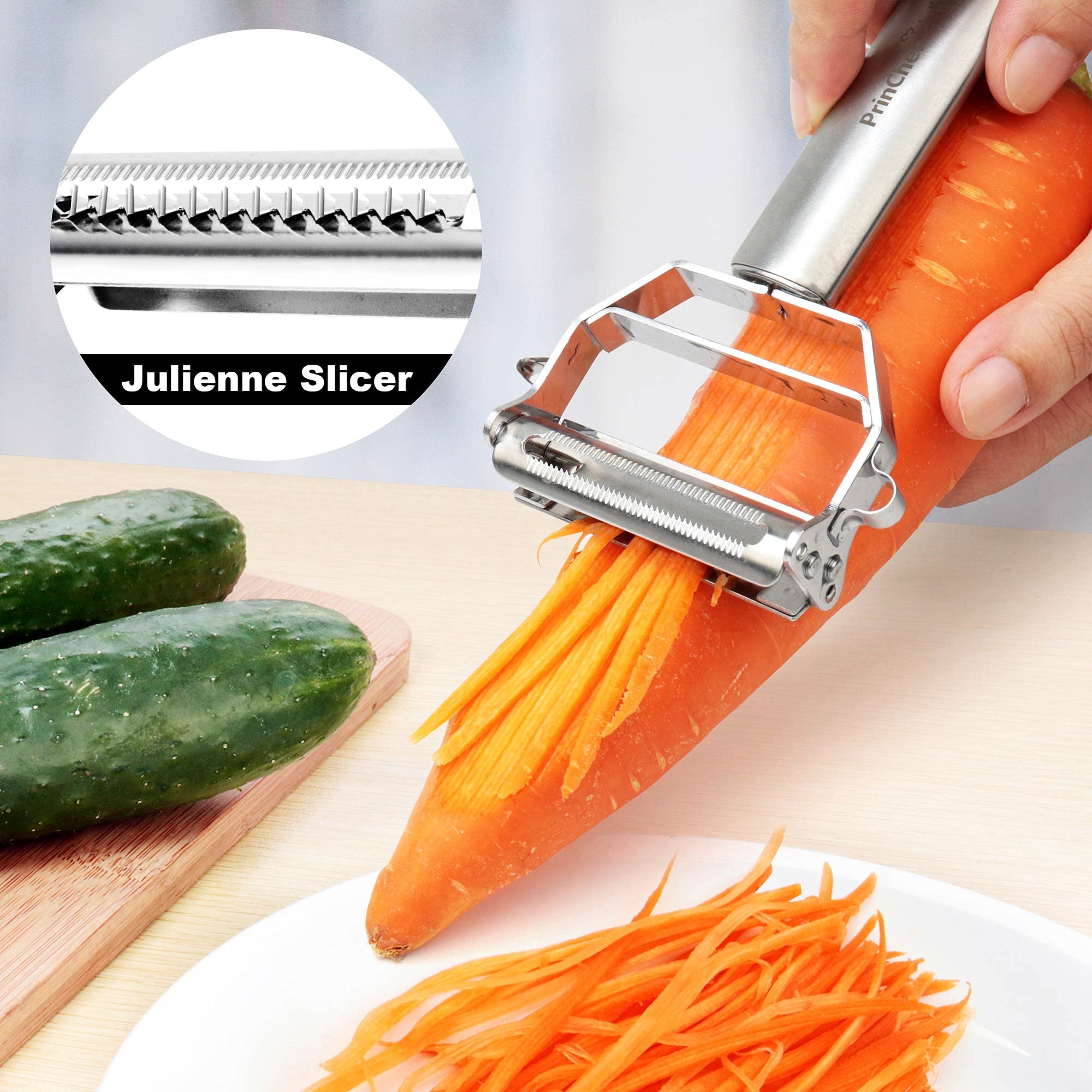 PrinChef anti-slip handle ensures secure grip during peeling.