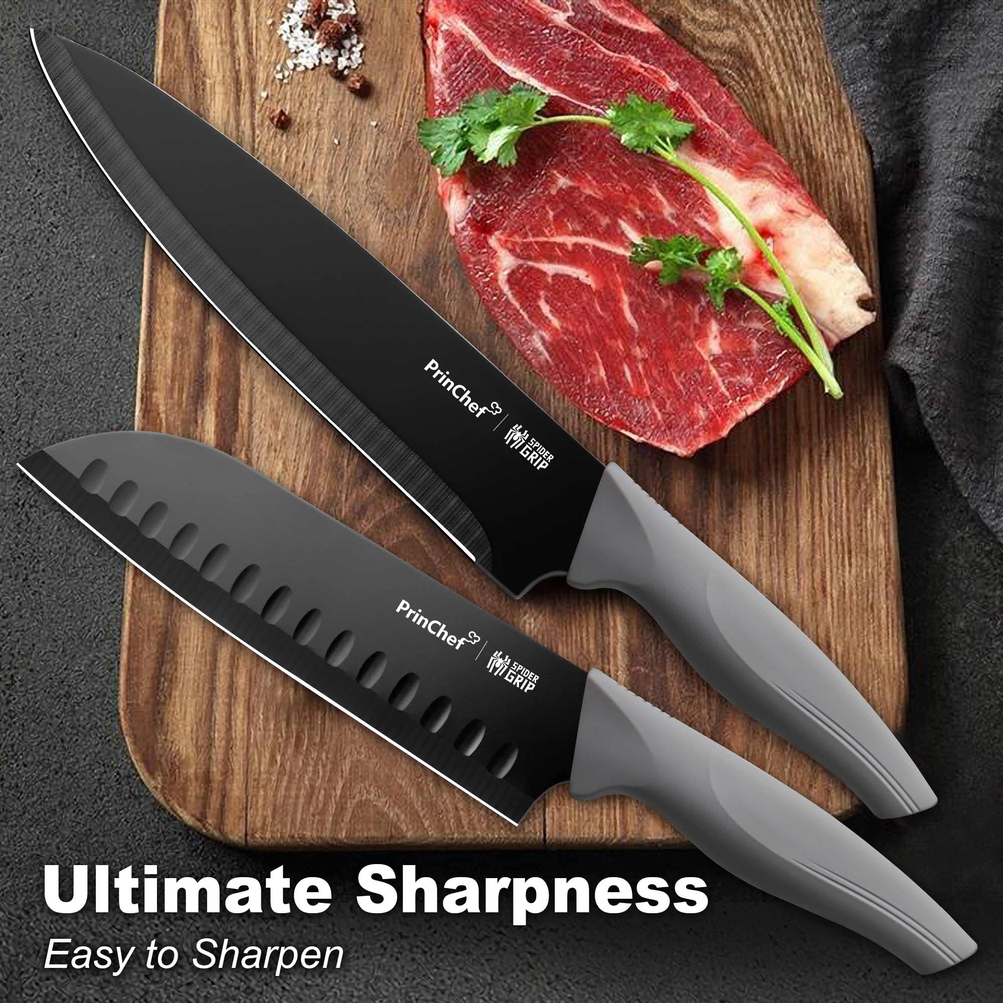 PrinChef knife set sharpener included for easy, quick sharpening sessions.