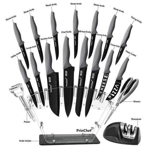 PrinChef stainless steel blades close-up, sharpness ready for precise slicing and clean cuts.