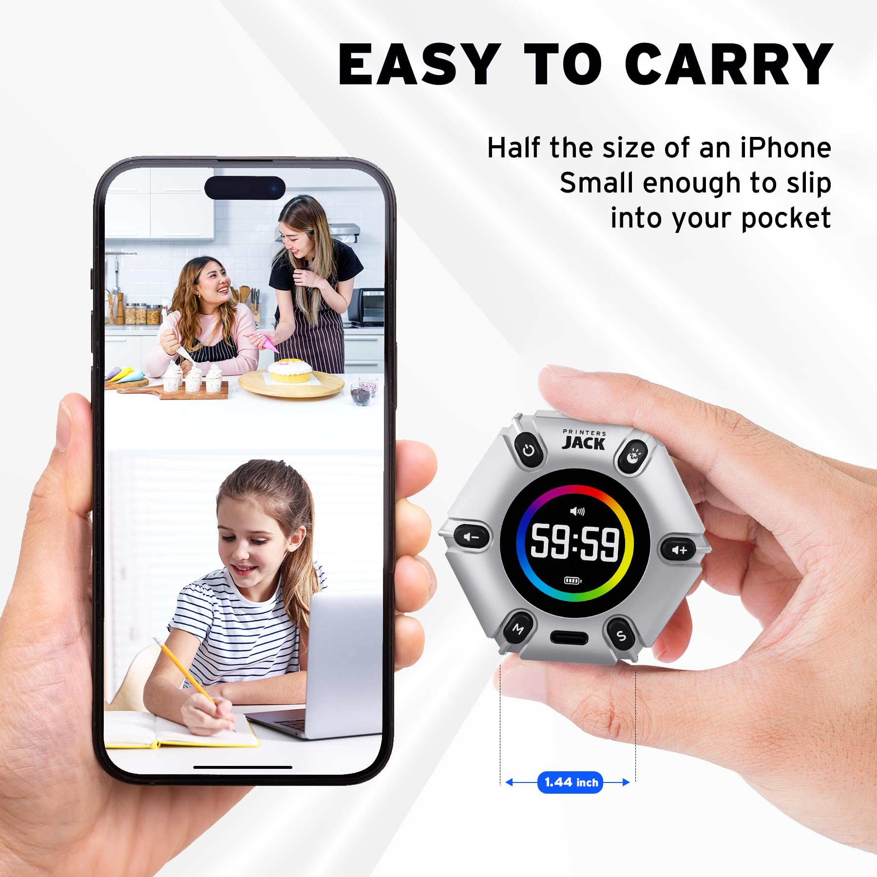Durable silver finish timer with magnetic base on metal surfaces