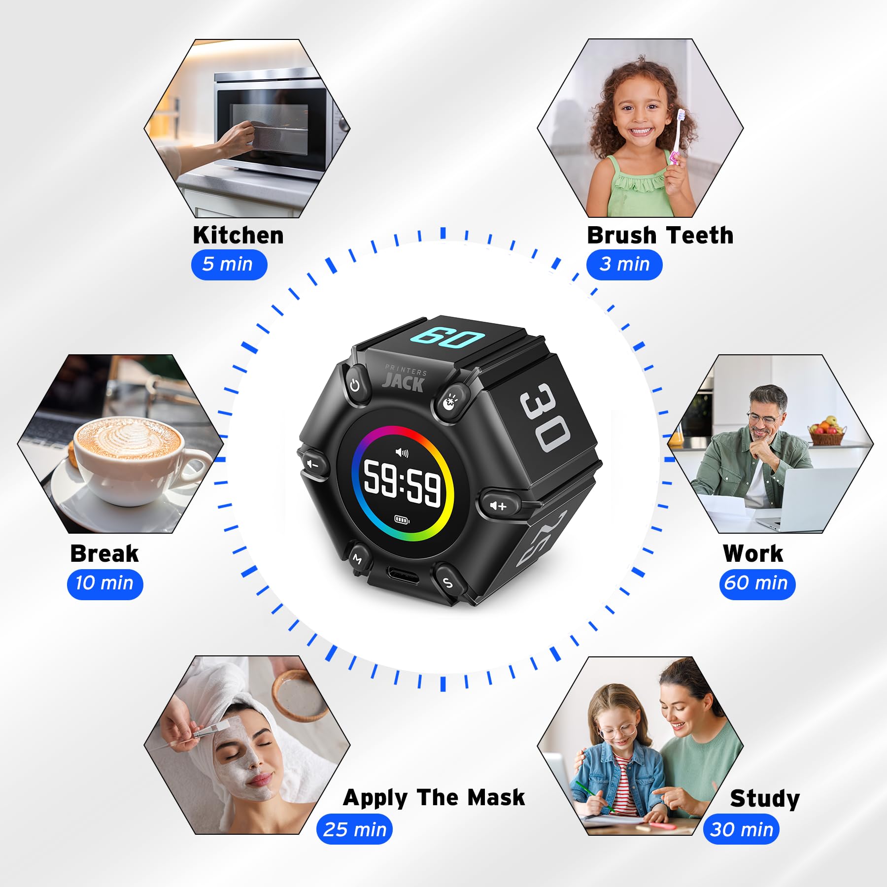 Printers Jack Pomodoro Timer with adjustable brightness for any environment