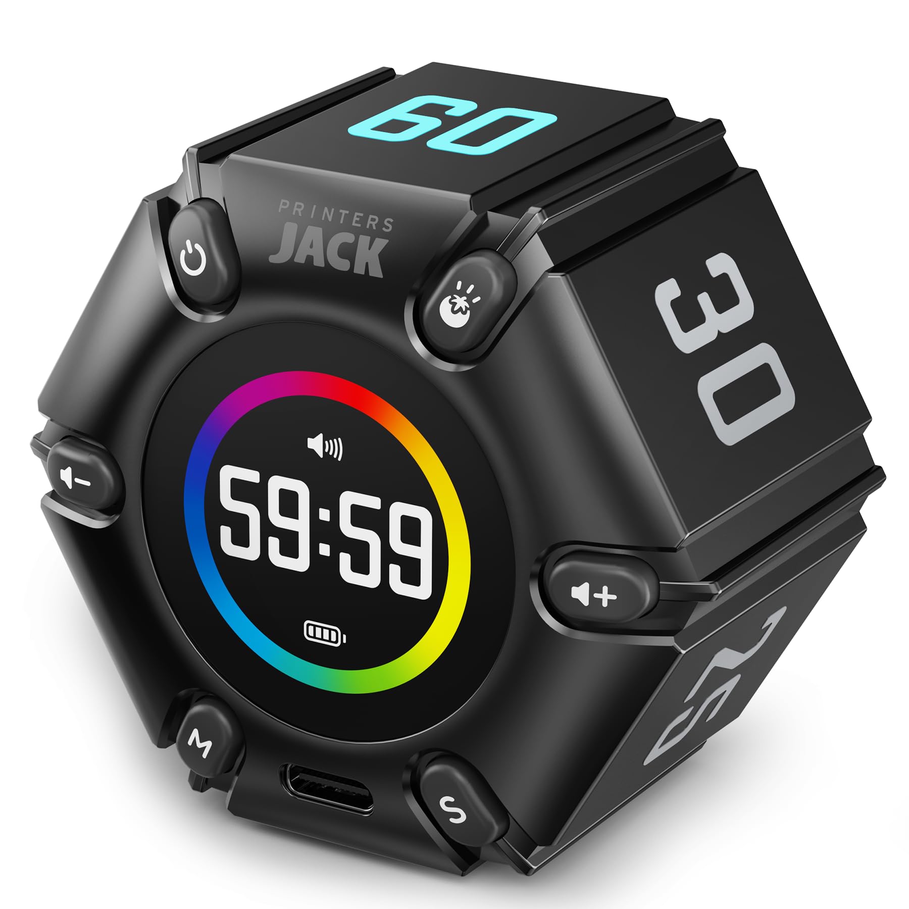Printers Jack Pomodoro Timer in front view showing compact design for focused work
