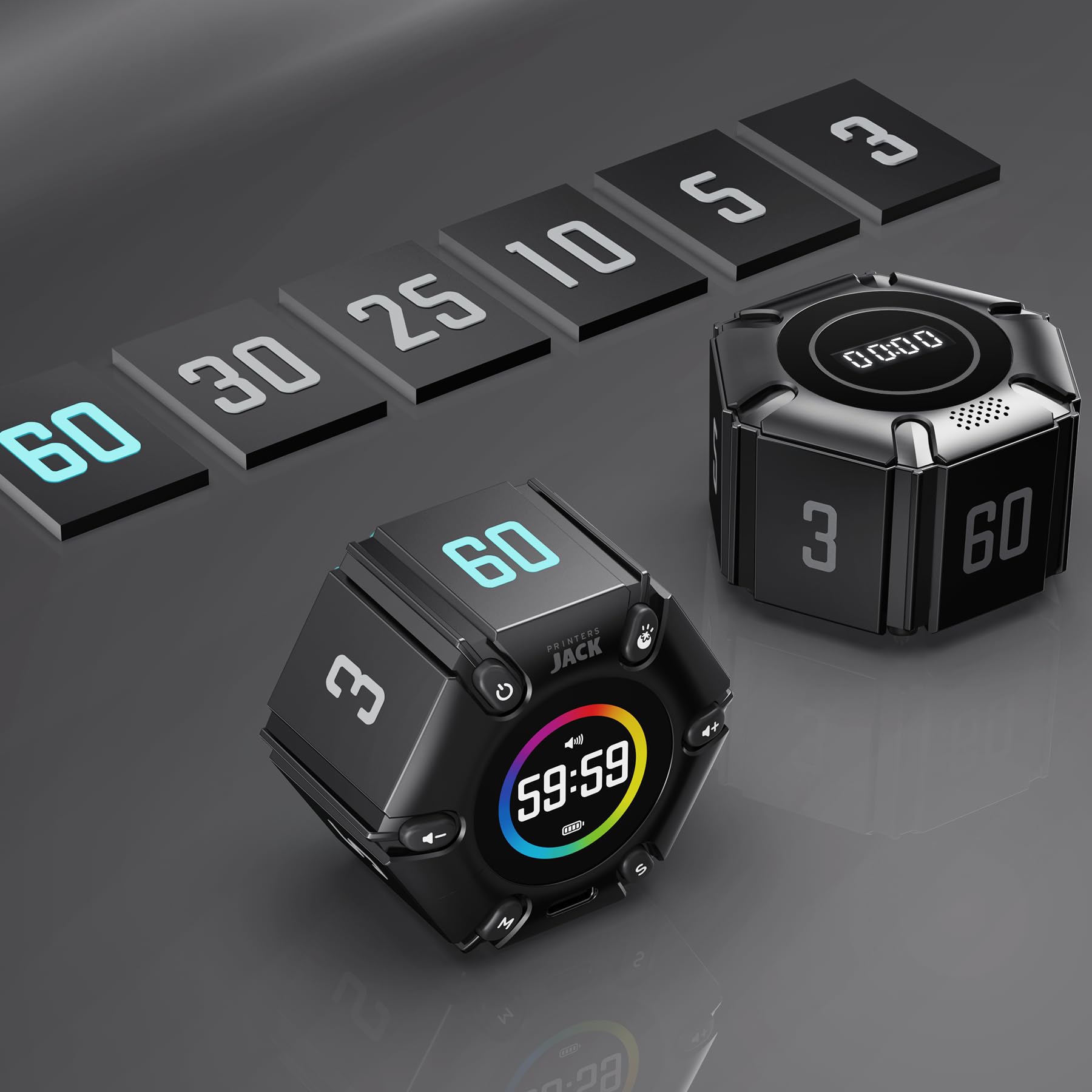 Printers Jack Pomodoro Timer magnetic base securing to metal surface