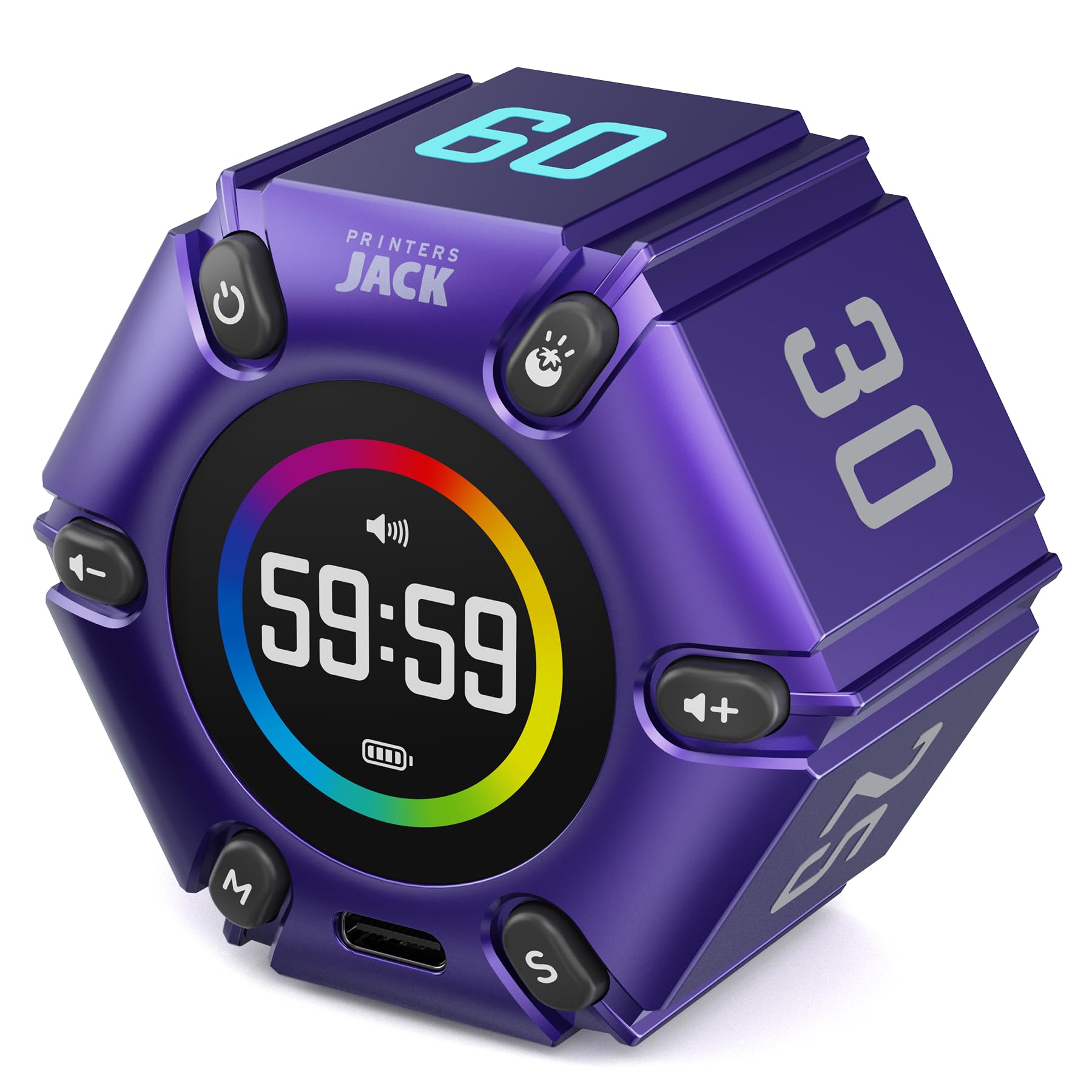 Printers Jack Productivity Cube Timer front view with adjustable alerts for focused work