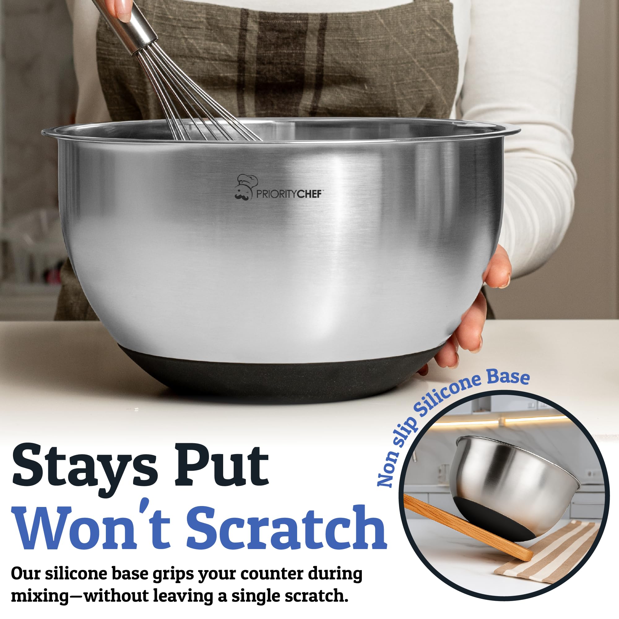 Priority Chef 15-piece silicone utensils set complements bowls for easy prep