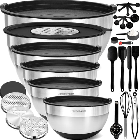 Priority Chef airtight lids keep bowls fresh after chopping and meal prep.