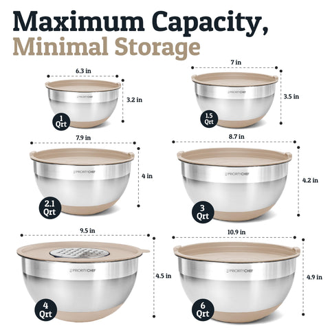 Priority Chef bowls feature inner measurement marks for quick, accurate ingredient prep.
