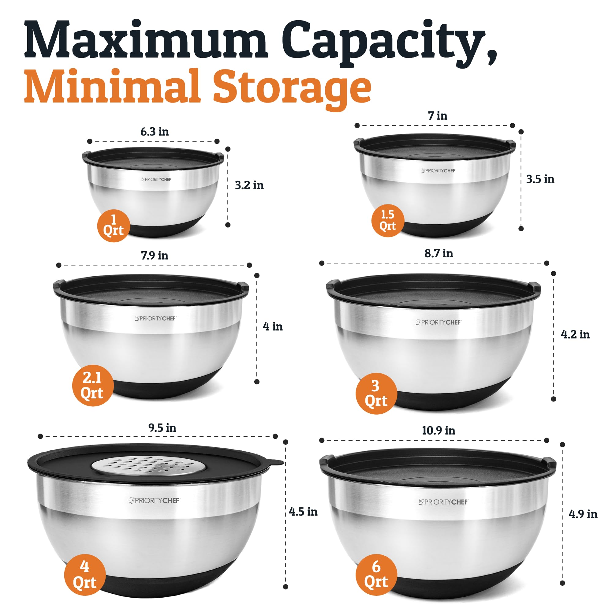 Priority Chef bowls with non-slip base provide stable mixing.