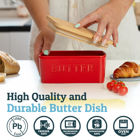 Priority Chef ceramic butter dish resting on kitchen countertop