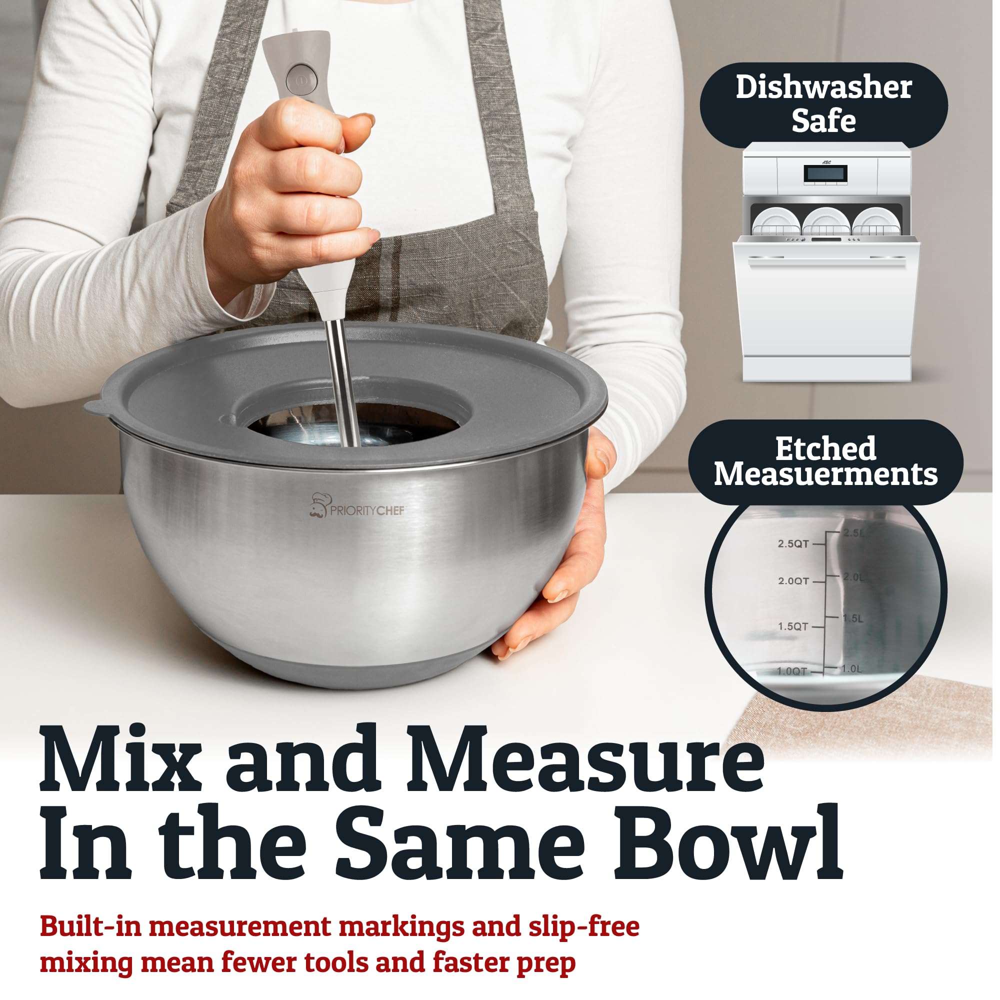 Priority Chef bowls are dishwasher safe for quick cleanup.