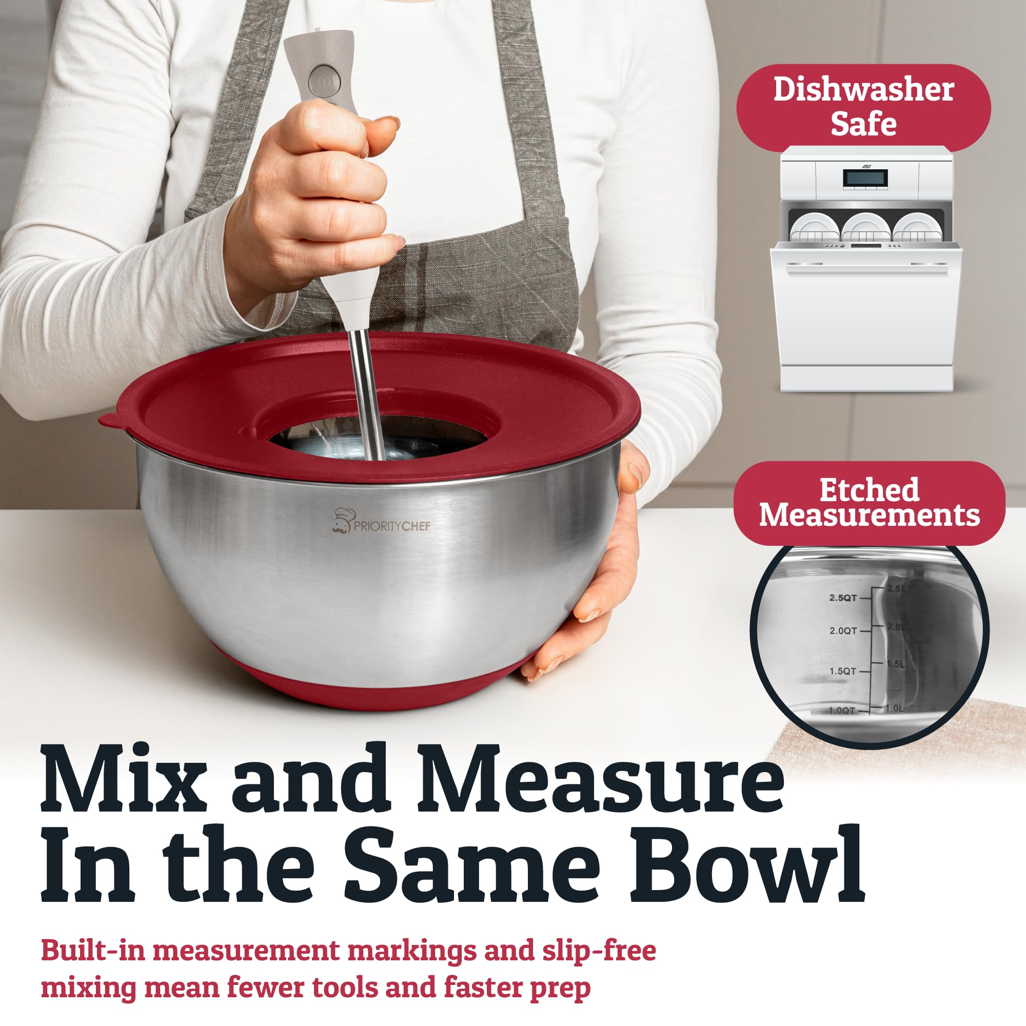 Priority Chef etched inner measurements for precise prep without extra tools