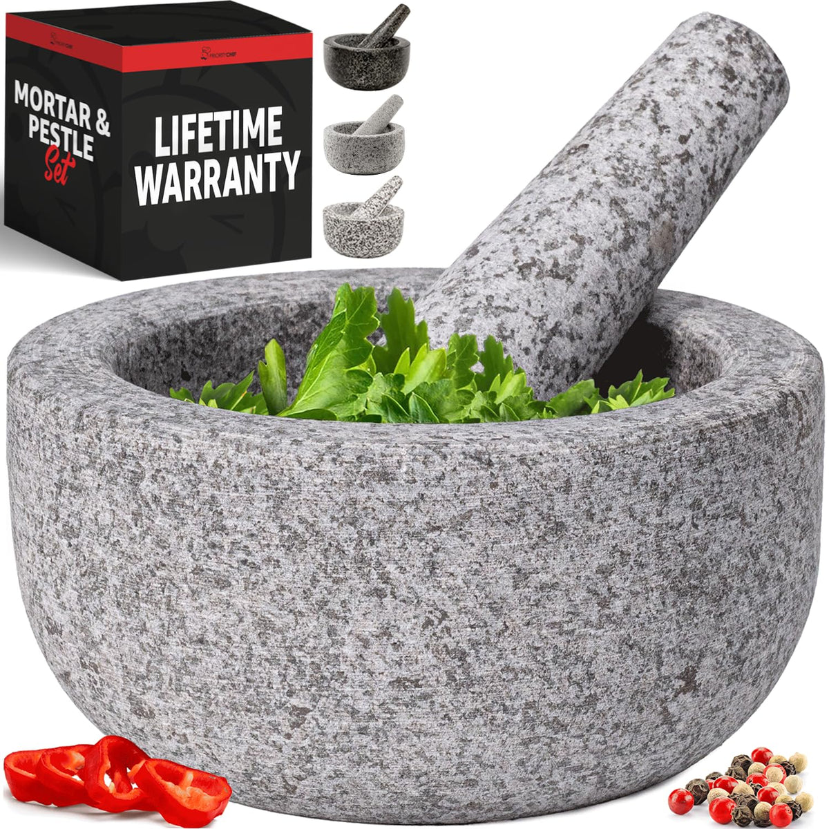 Priority Chef granite-mortar-pestle 2-cup set for fresh guacamole