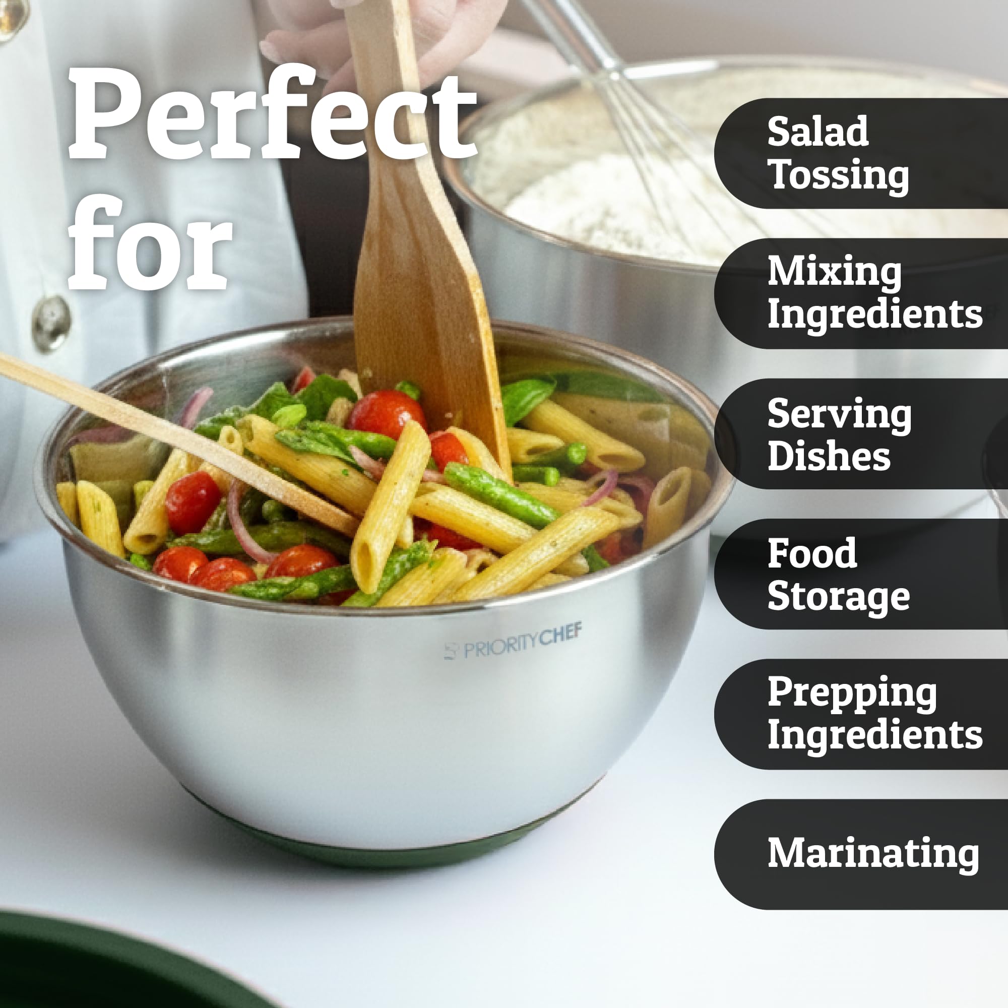Priority Chef green mixing bowls ready for prep or serving