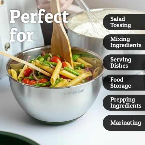 Priority Chef green mixing bowls ready for prep or serving