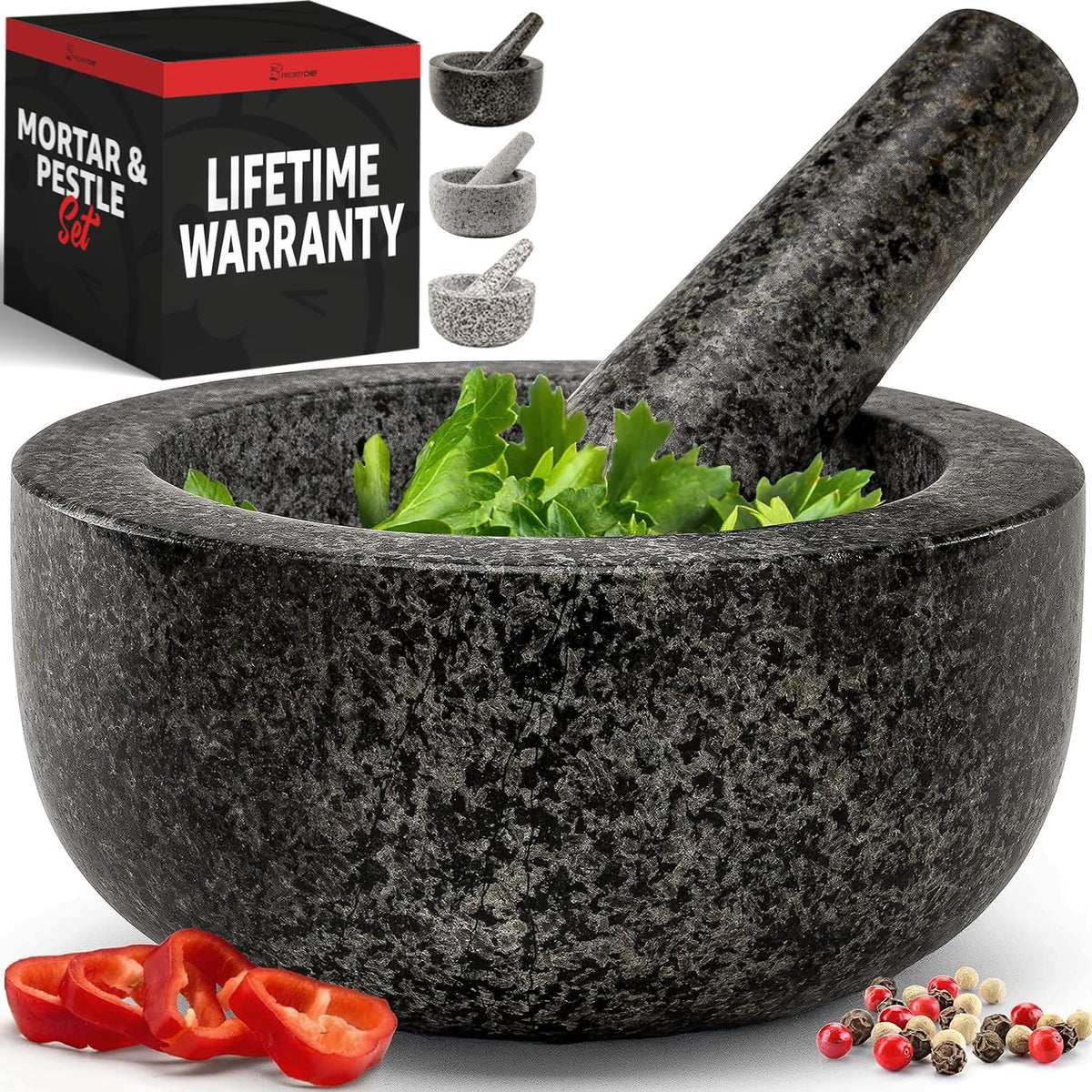 Priority Chef heavy-duty granite mortar and pestle for durable grinding