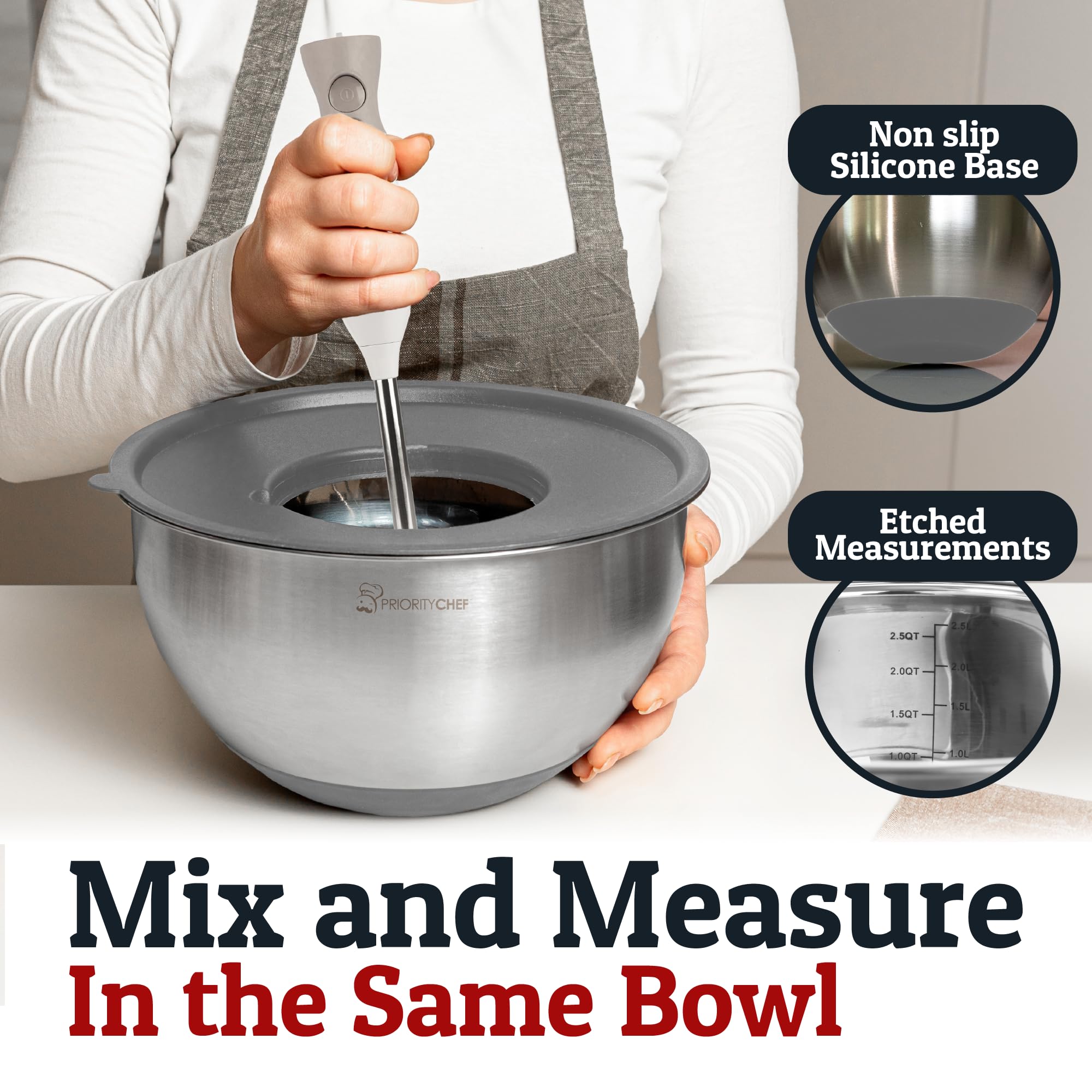 Priority Chef bowls with inside measurement marks for precise prep.